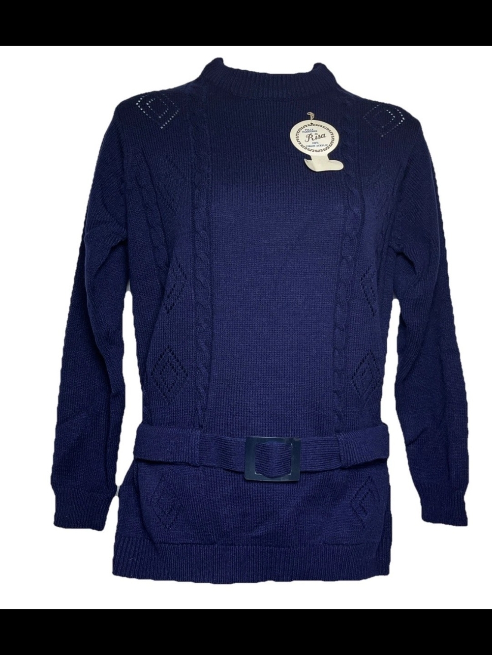 Vintage Navy Belted Sweater Dead Stock NWT